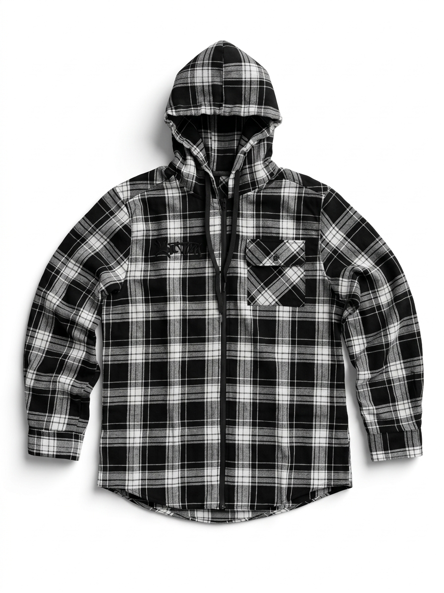 M&M ZIP FLANNEL | BLACK/WHITE PLAID